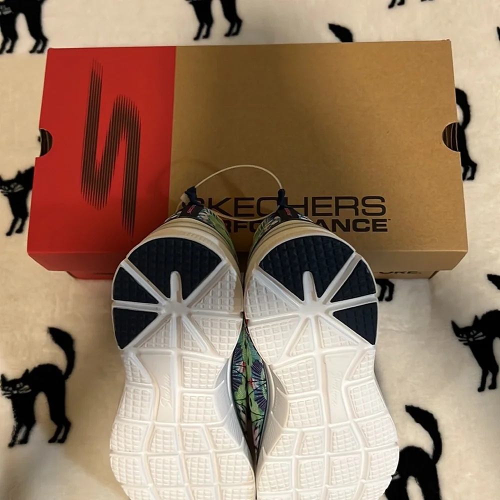 Skechers Tropical Print Sneaker Wedges Spring Essential Navy Multi - Medium - Picture 7 of 8